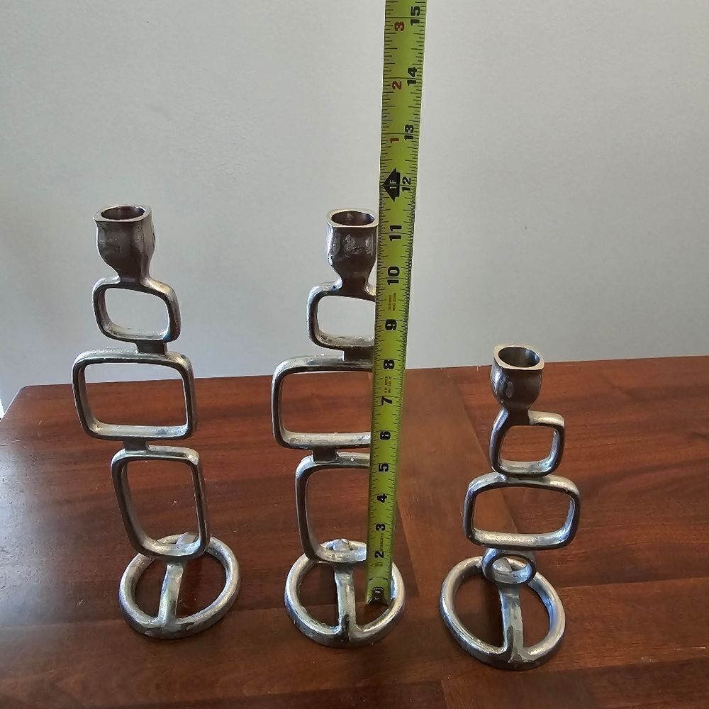 Modern MCM Candle Holder Made in India Silver Tone Brutalist Style - Picture 8 of 11
